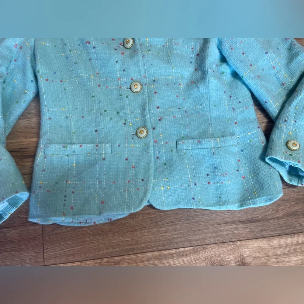 vintage Lilly Pulitzer blazer light-blue turquoise wool jacket, fleck pattern - Picture 6 of 13